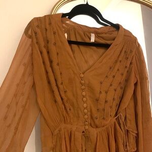 Free People Long Sleeve Embroidered Top